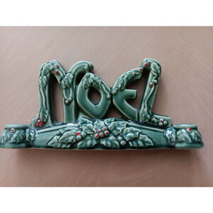 Vintage Ceramic Lipper Mann NOEL Candle Holder Holly Berry MCM Christmas Green